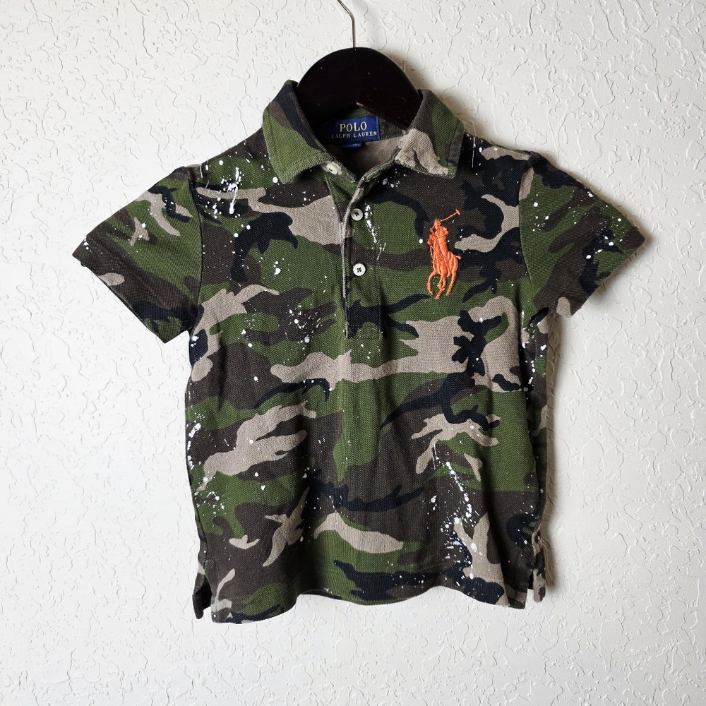 Polo Ralph Lauren Boys Camo Paint Splatter Mesh Polo Shirt Toddler Size 3T